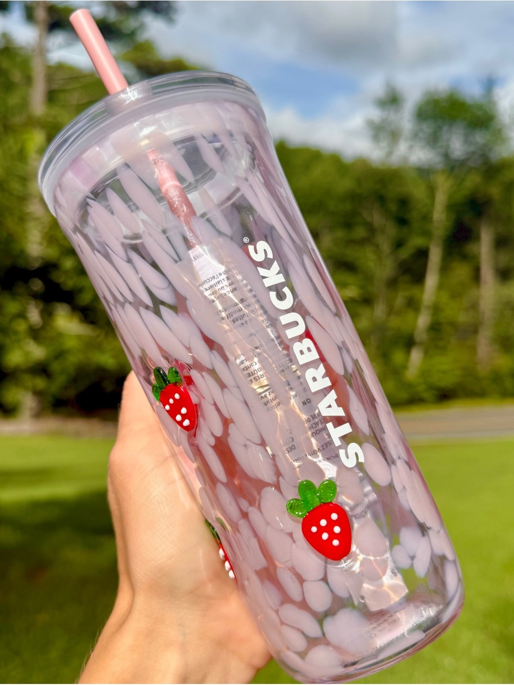 . Starbucks Pink & Red Strawberry Glass Pink Drink Cold Cup/Tumbler